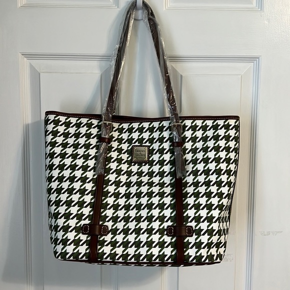 Dooney & Bourke Handbags - Dooney & Bourke East West Shopper Tote Houndstooth Green and Brown